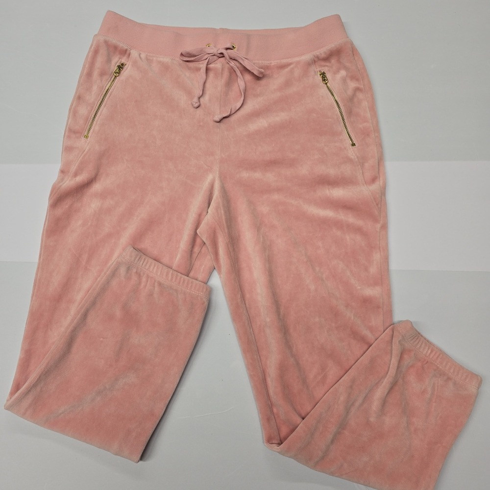 Juicy Couture Black Label Pink Velour Jogger Pants Gold‎ Zip Pockets Medium